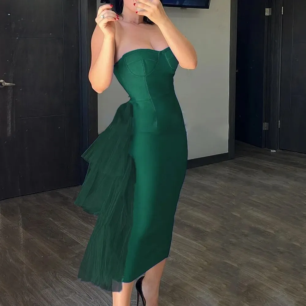 Trendy Bandage Mesh Strapless Party Dress