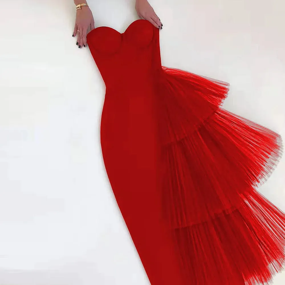 Trendy Bandage Mesh Strapless Party Dress