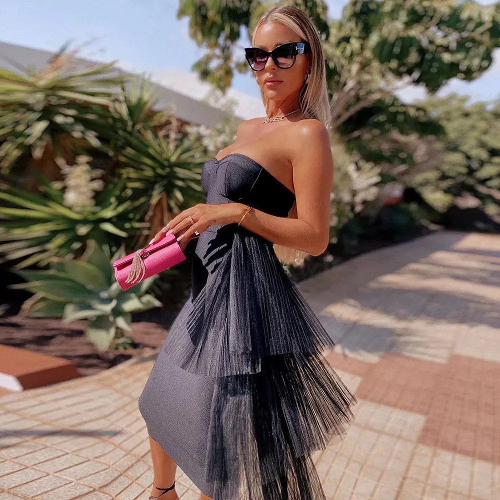 Trendy Bandage Mesh Strapless Party Dress
