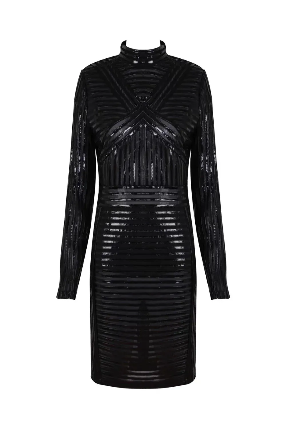 Trendy Black O-Neck Leather  Party Dress