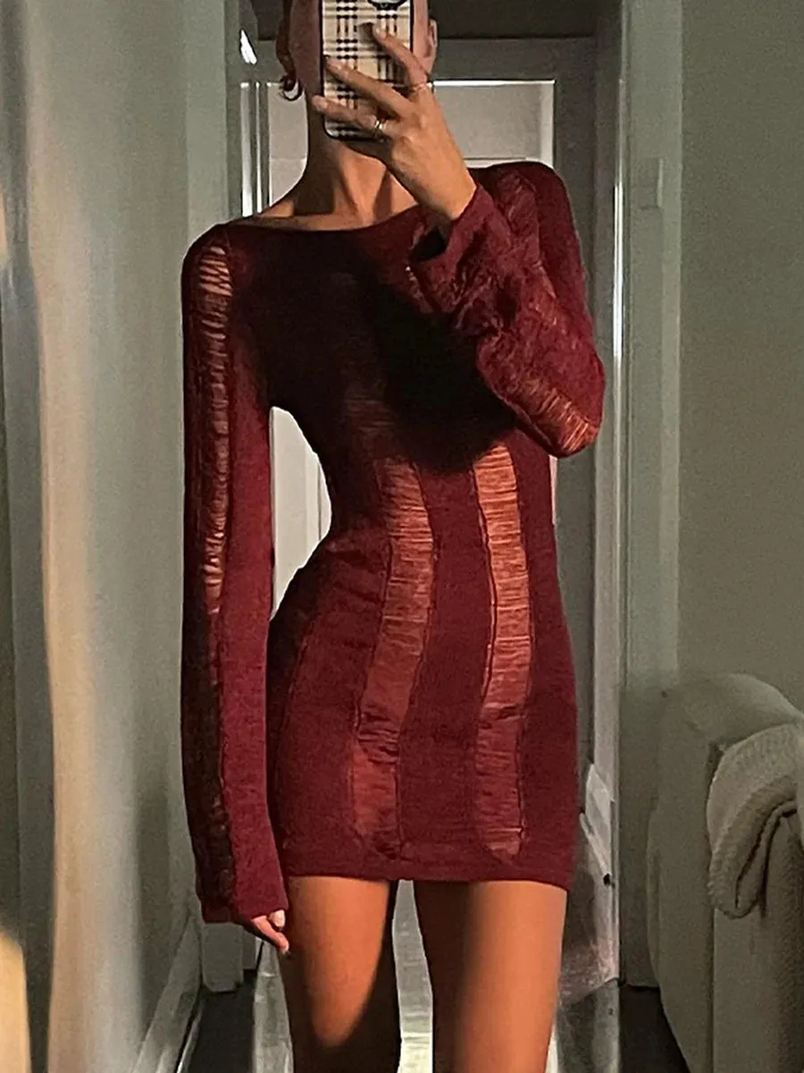 Trendy Knitted Hollow Out Backless Mini Party Dress
