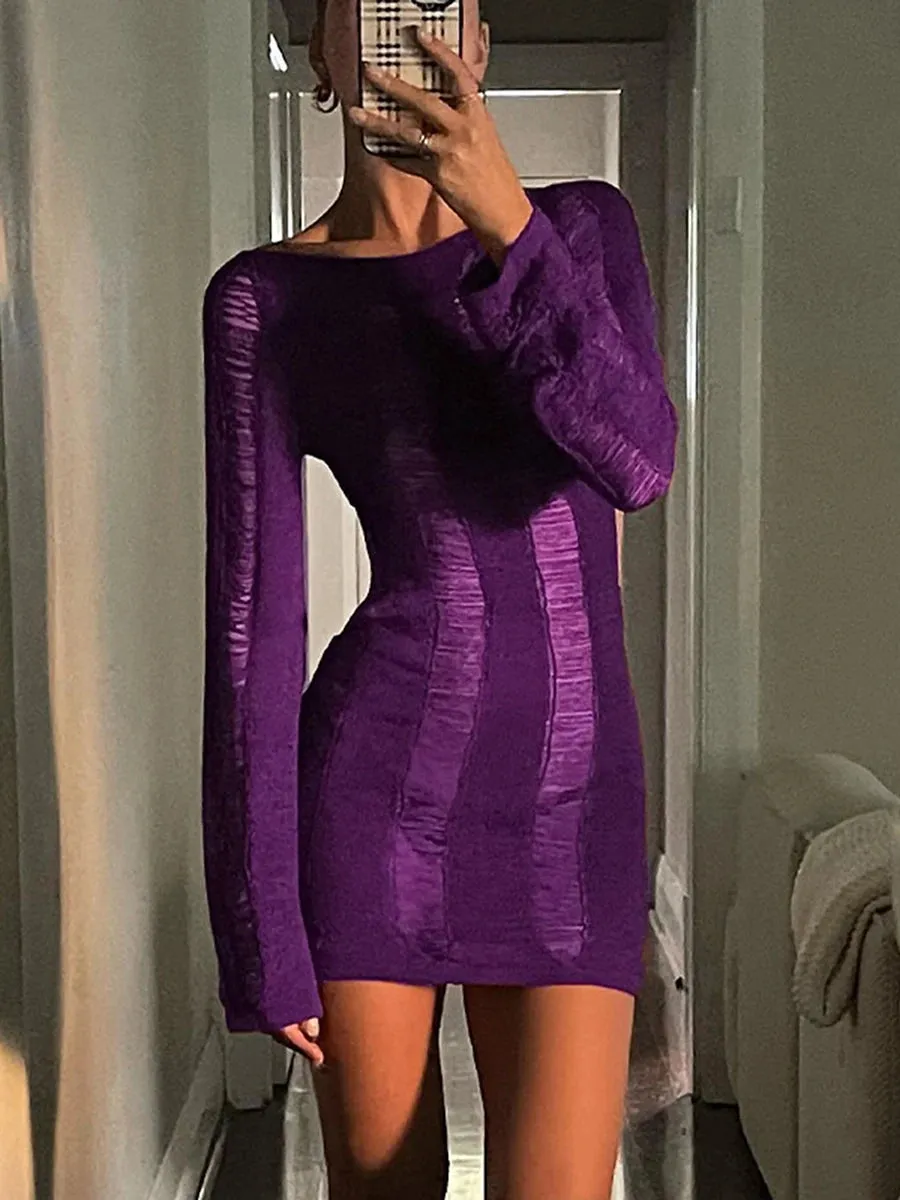Trendy Knitted Hollow Out Backless Mini Party Dress
