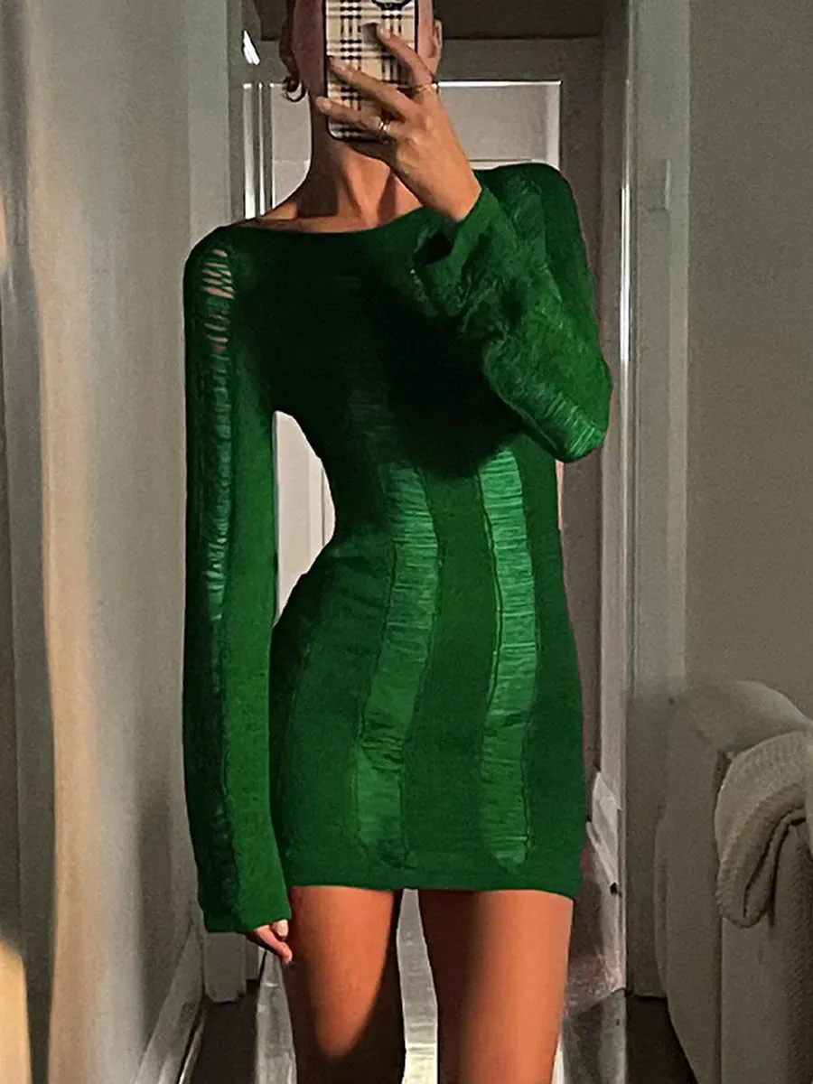 Trendy Knitted Hollow Out Backless Mini Party Dress