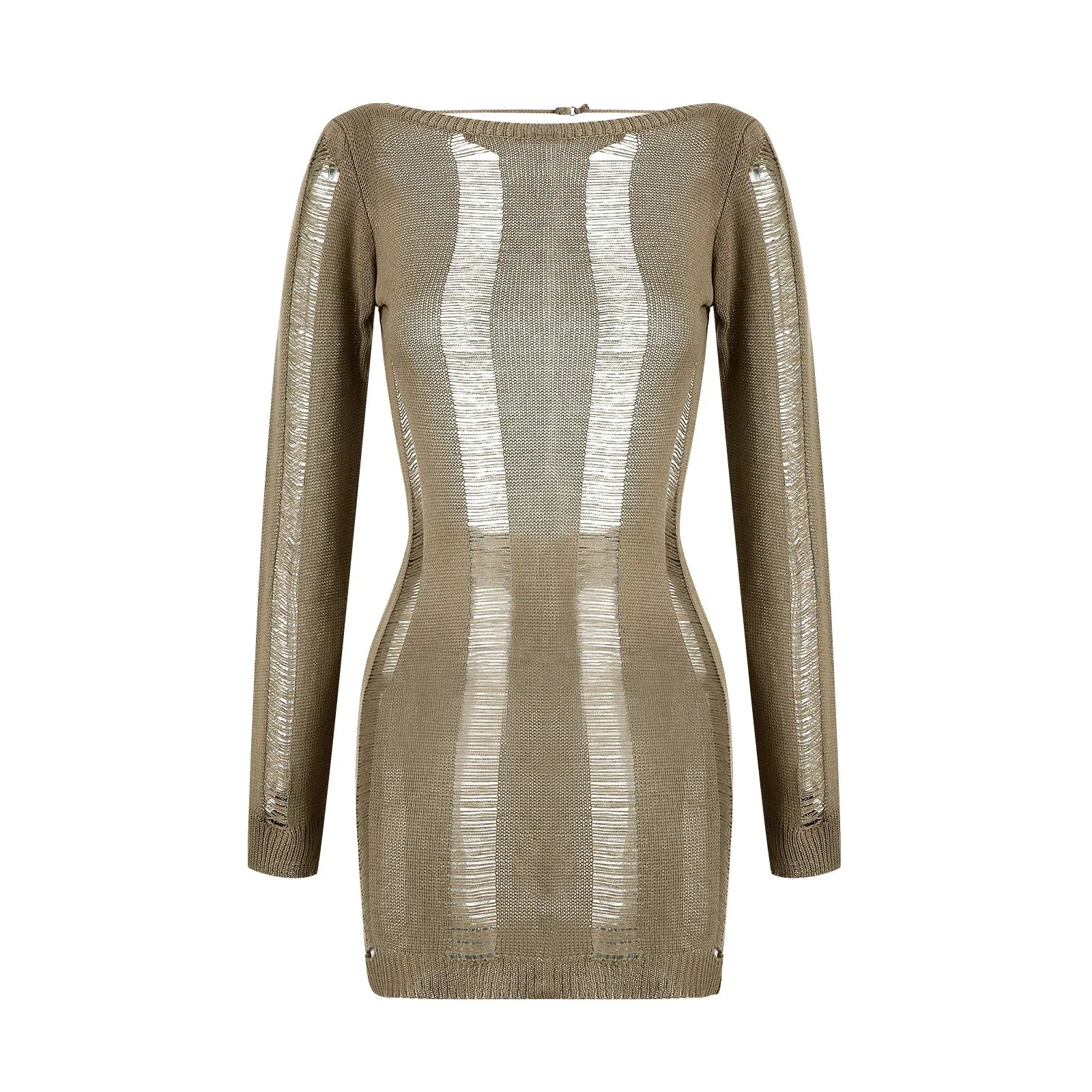 Trendy Knitted Hollow Out Backless Mini Party Dress