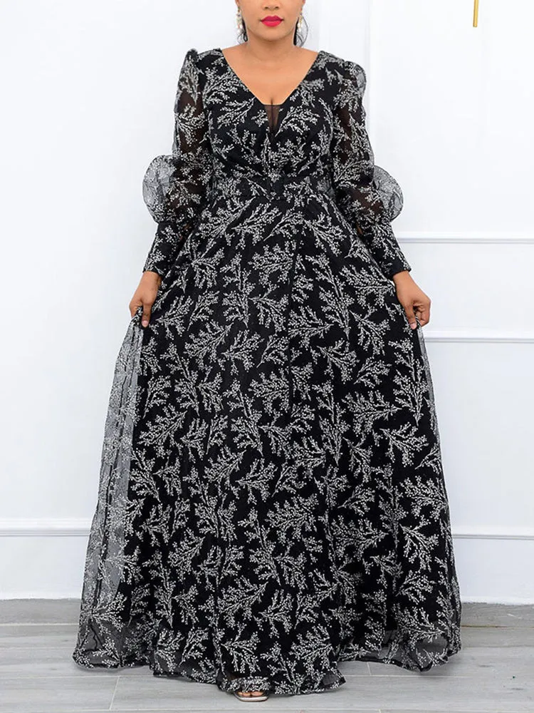 V Neck Long Trendy Sleeve Midi Dress