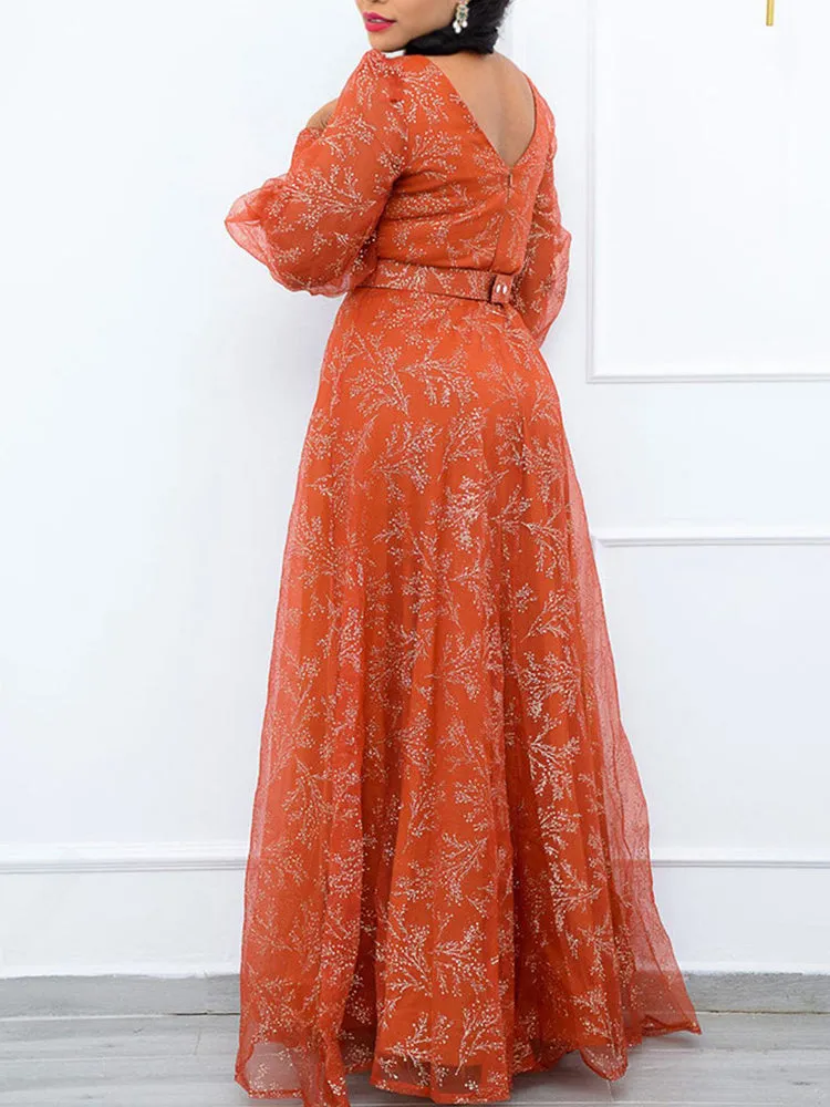 V Neck Long Trendy Sleeve Midi Dress
