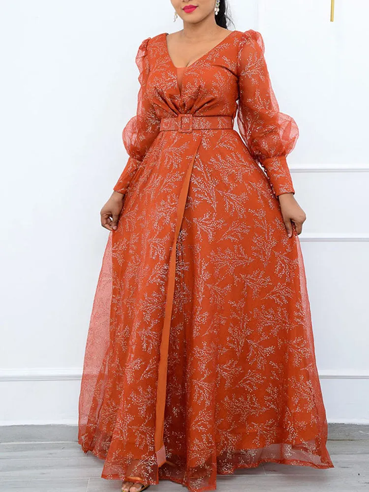 V Neck Long Trendy Sleeve Midi Dress
