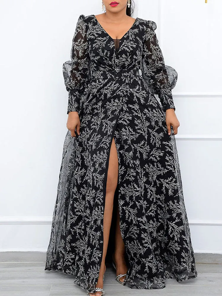 V Neck Long Trendy Sleeve Midi Dress