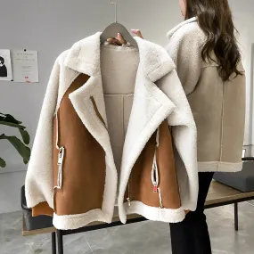 Vintage Crop Pockets Lambhair Jacket
