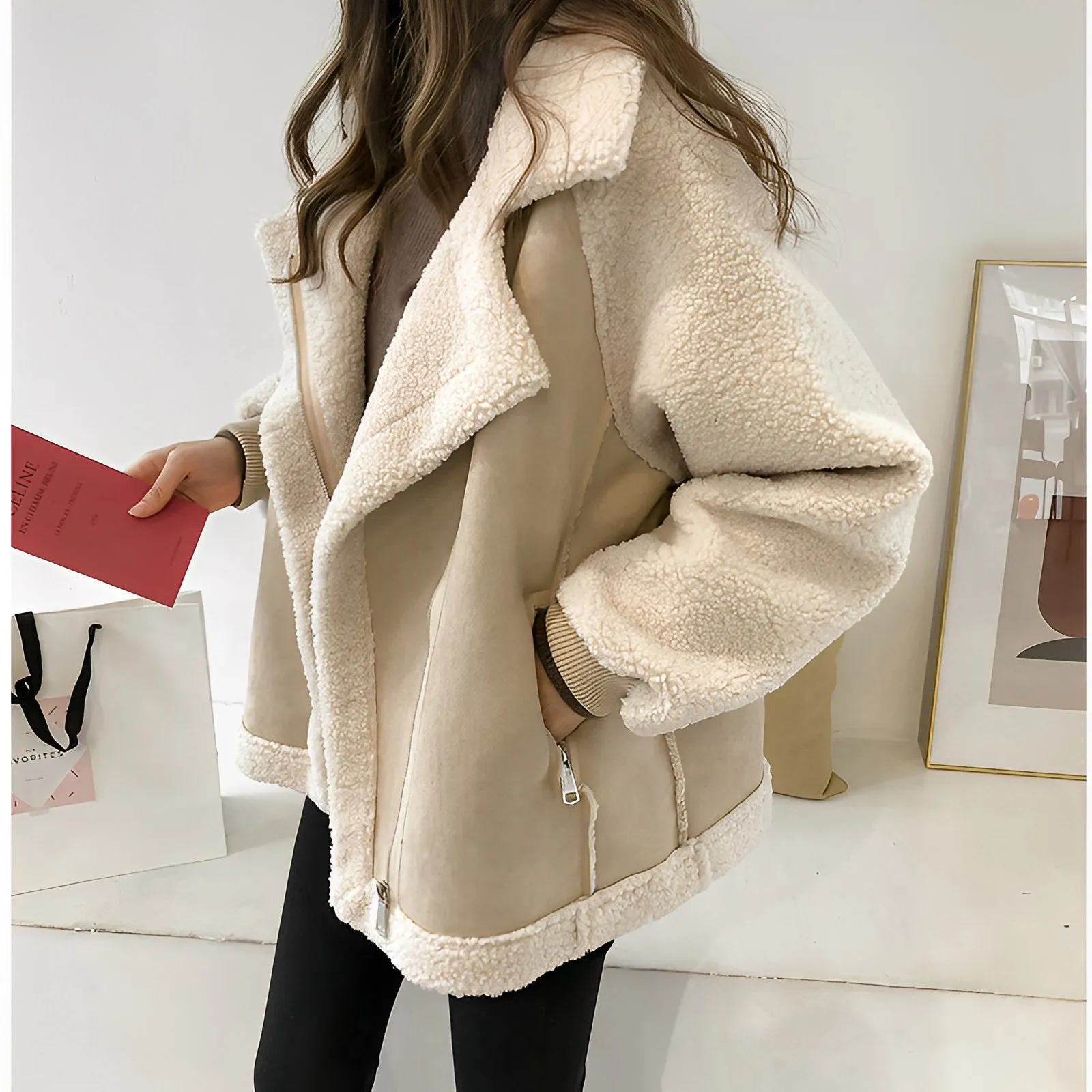 Vintage Crop Pockets Lambhair Jacket