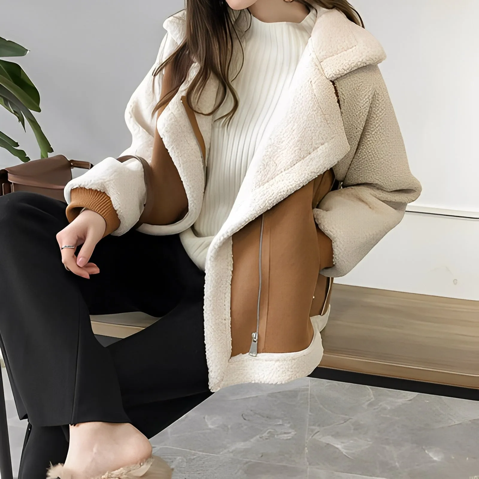 Vintage Crop Pockets Lambhair Jacket