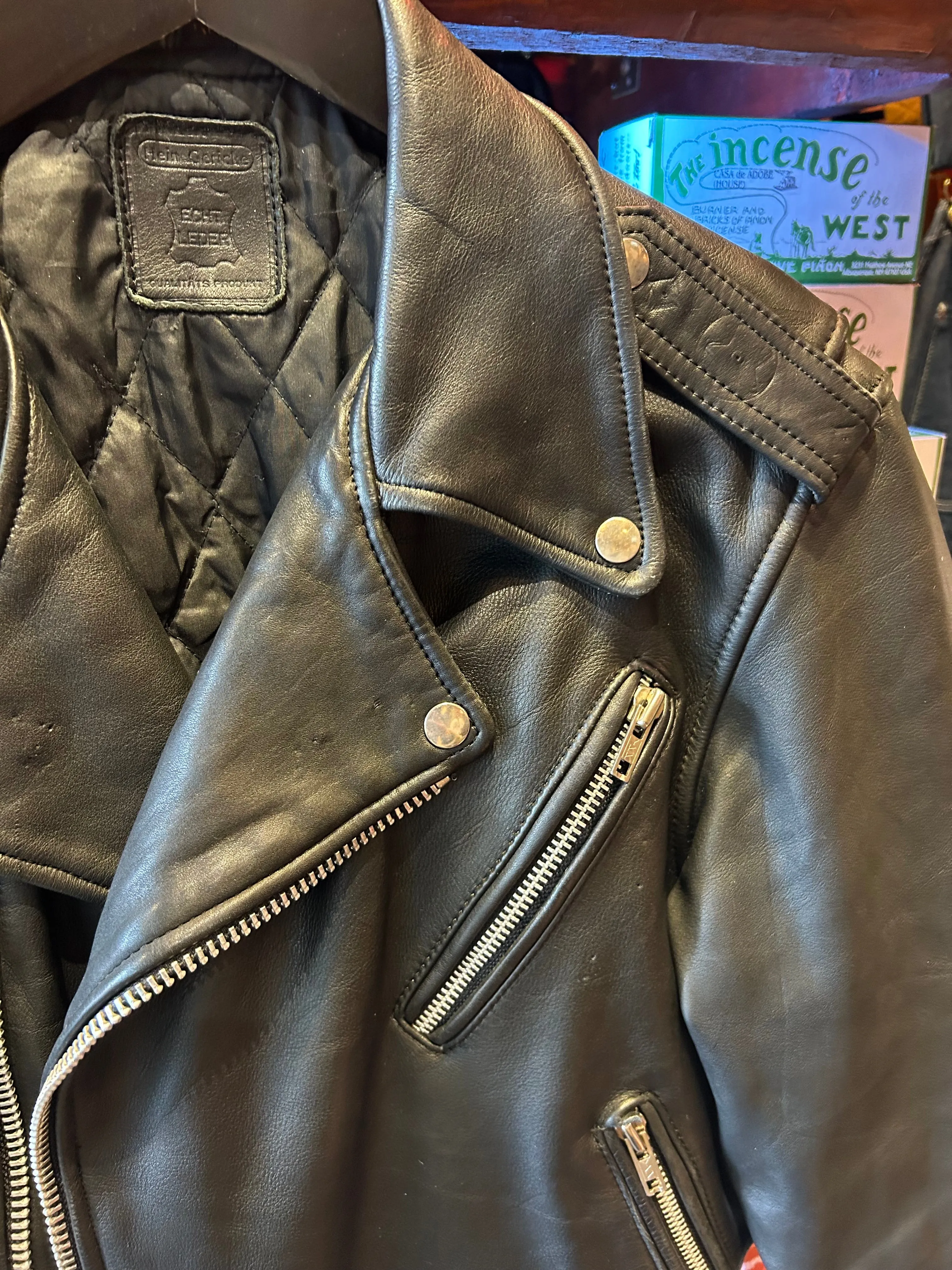 Vintage German Leather Biker Jacket, Small
