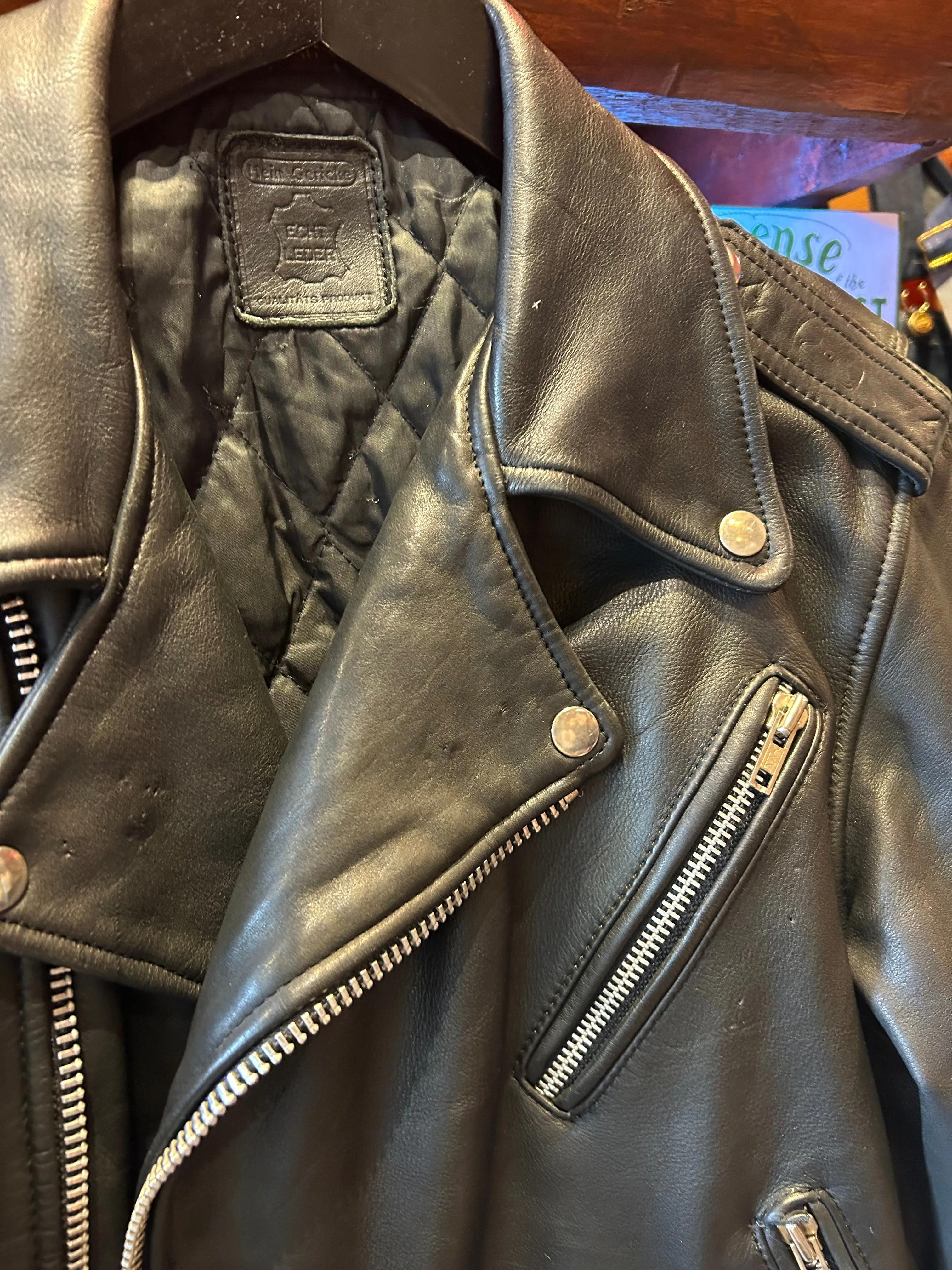 Vintage German Leather Biker Jacket, Small