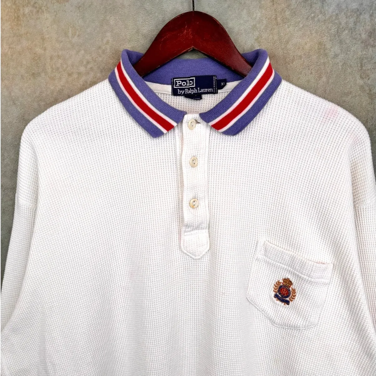 VTG 90s Polo Ralph Lauren Cookie Crest Thermal Shirt XL