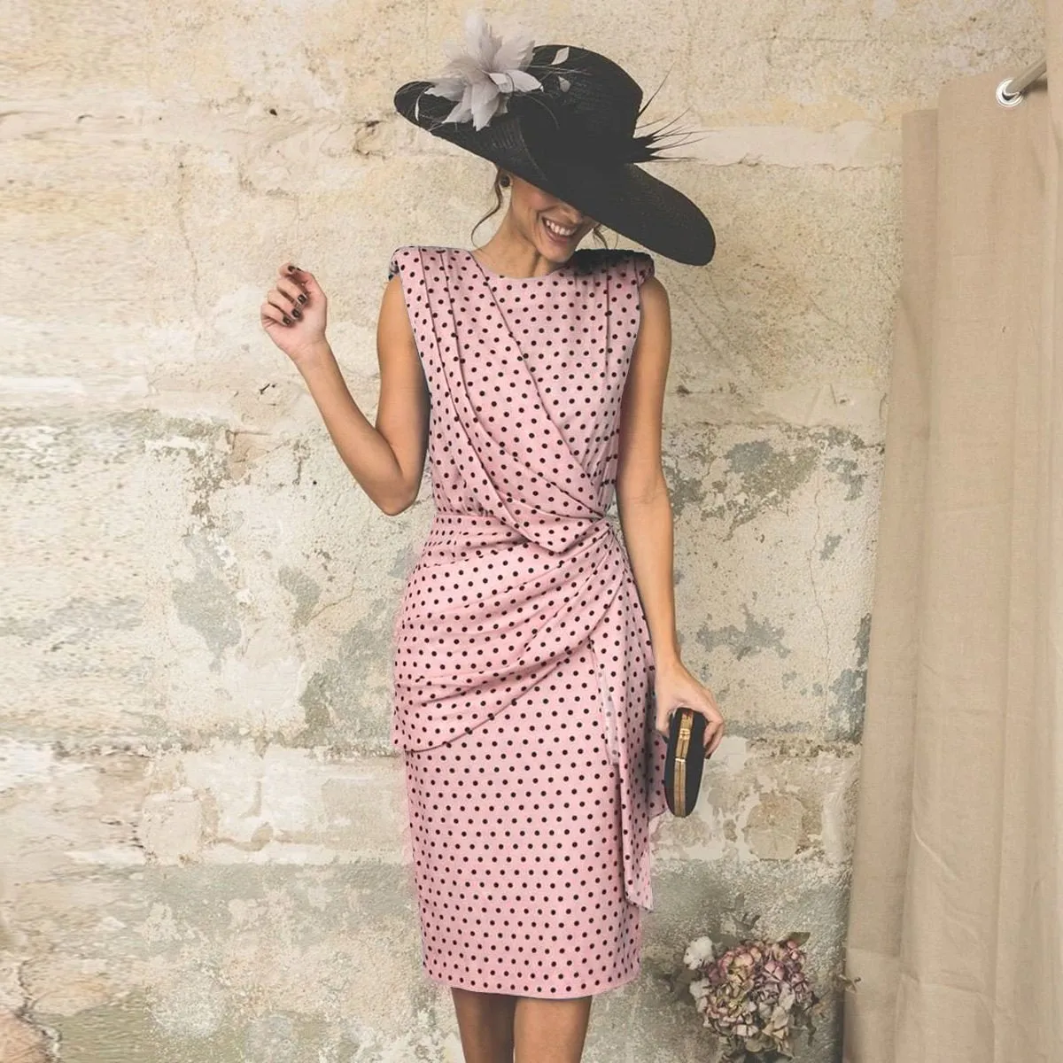 Wave Point Sleeveless Elegant Bodycon Dress