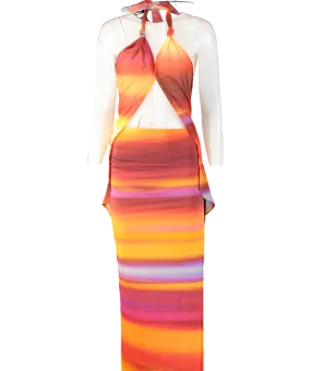 White Fox Orange Intertwined Horizon Hues Top And Maxi Skirt UK S