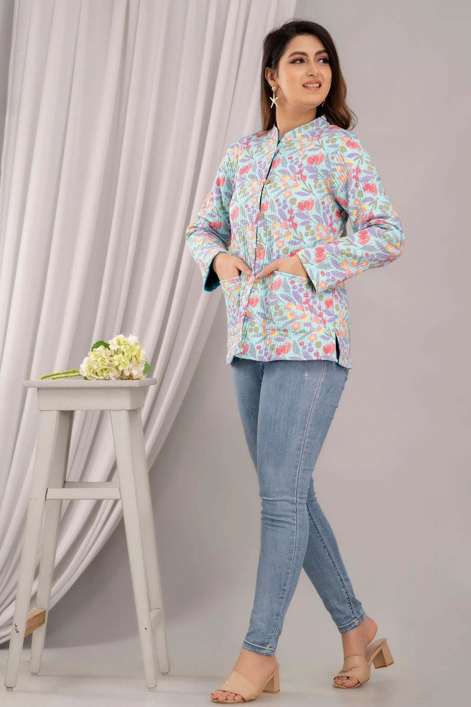 Women Printed Lightweight Cotton Quilted Multicolor Jacket - SHKL1021