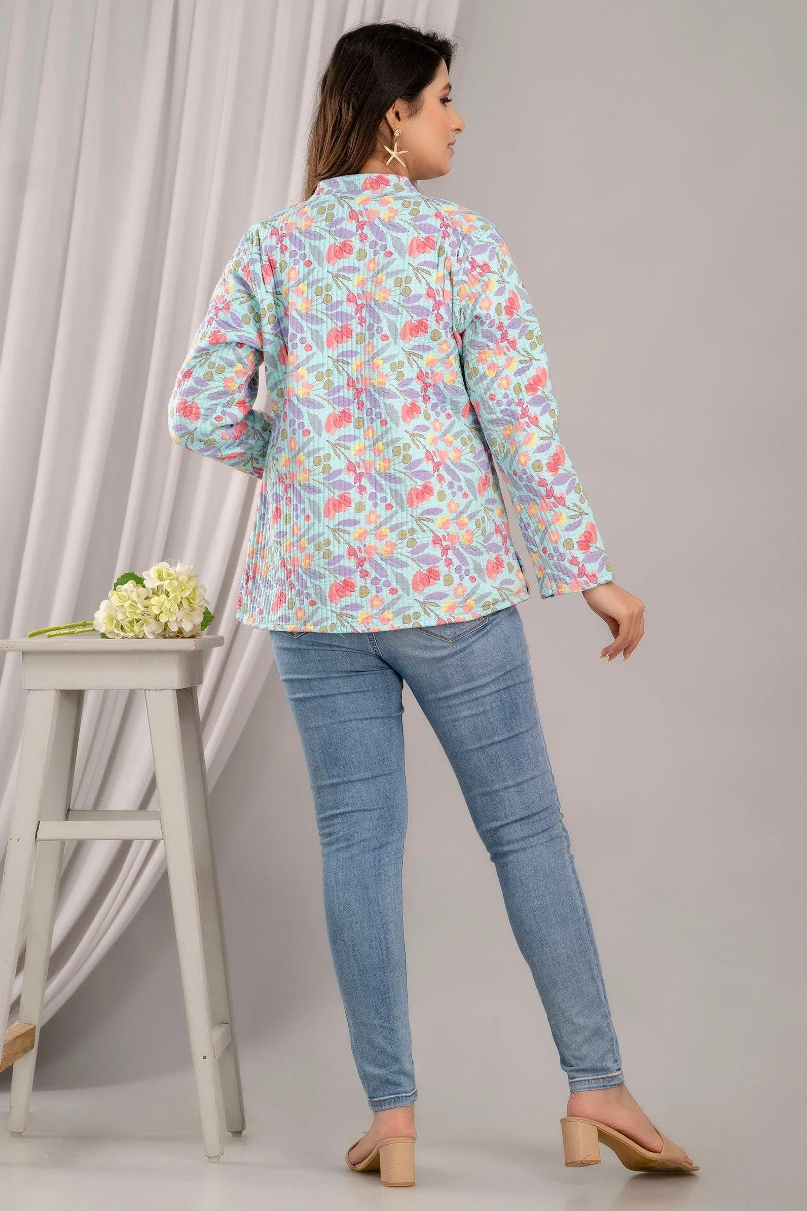 Women Printed Lightweight Cotton Quilted Multicolor Jacket - SHKL1021