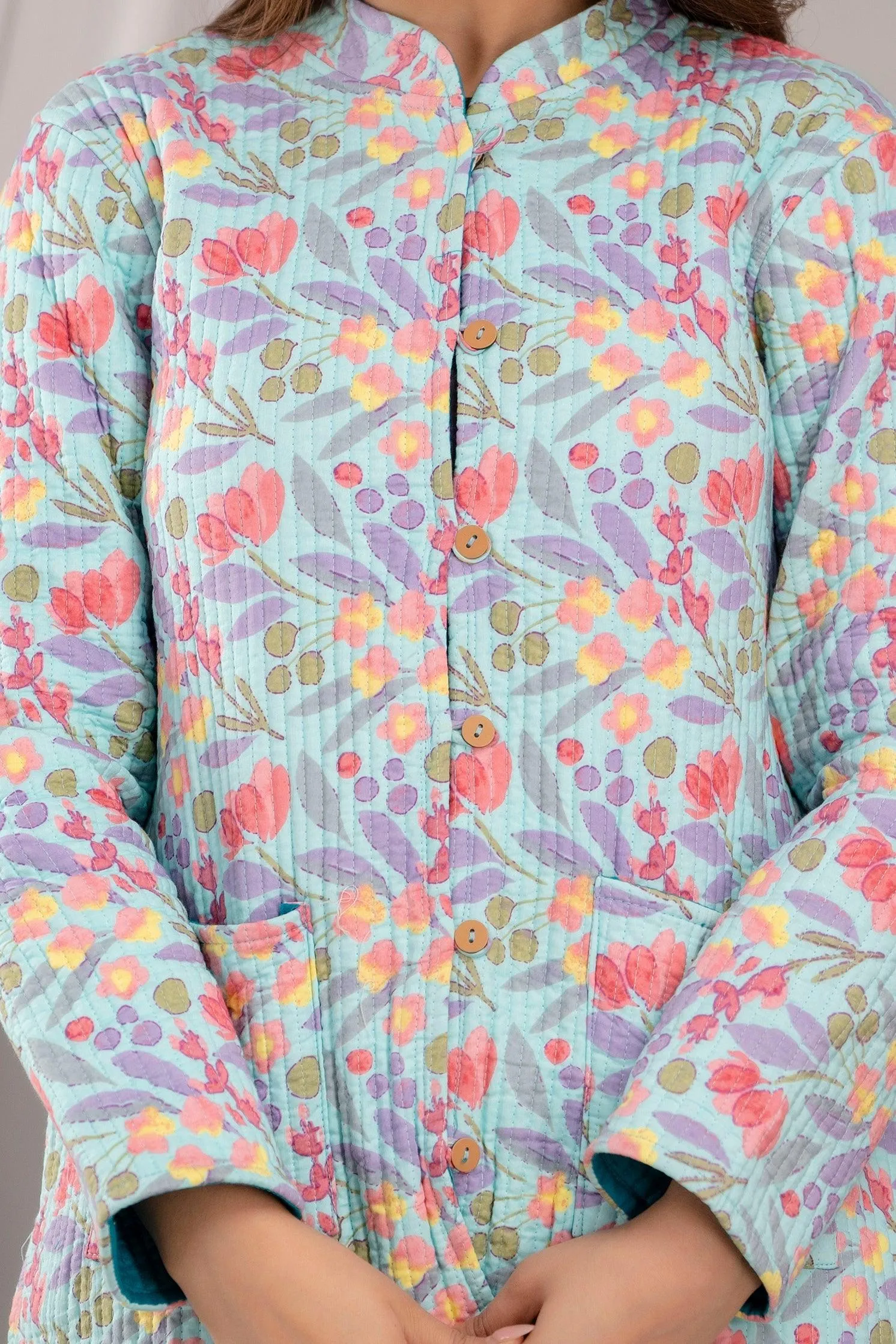 Women Printed Lightweight Cotton Quilted Multicolor Jacket - SHKL1021