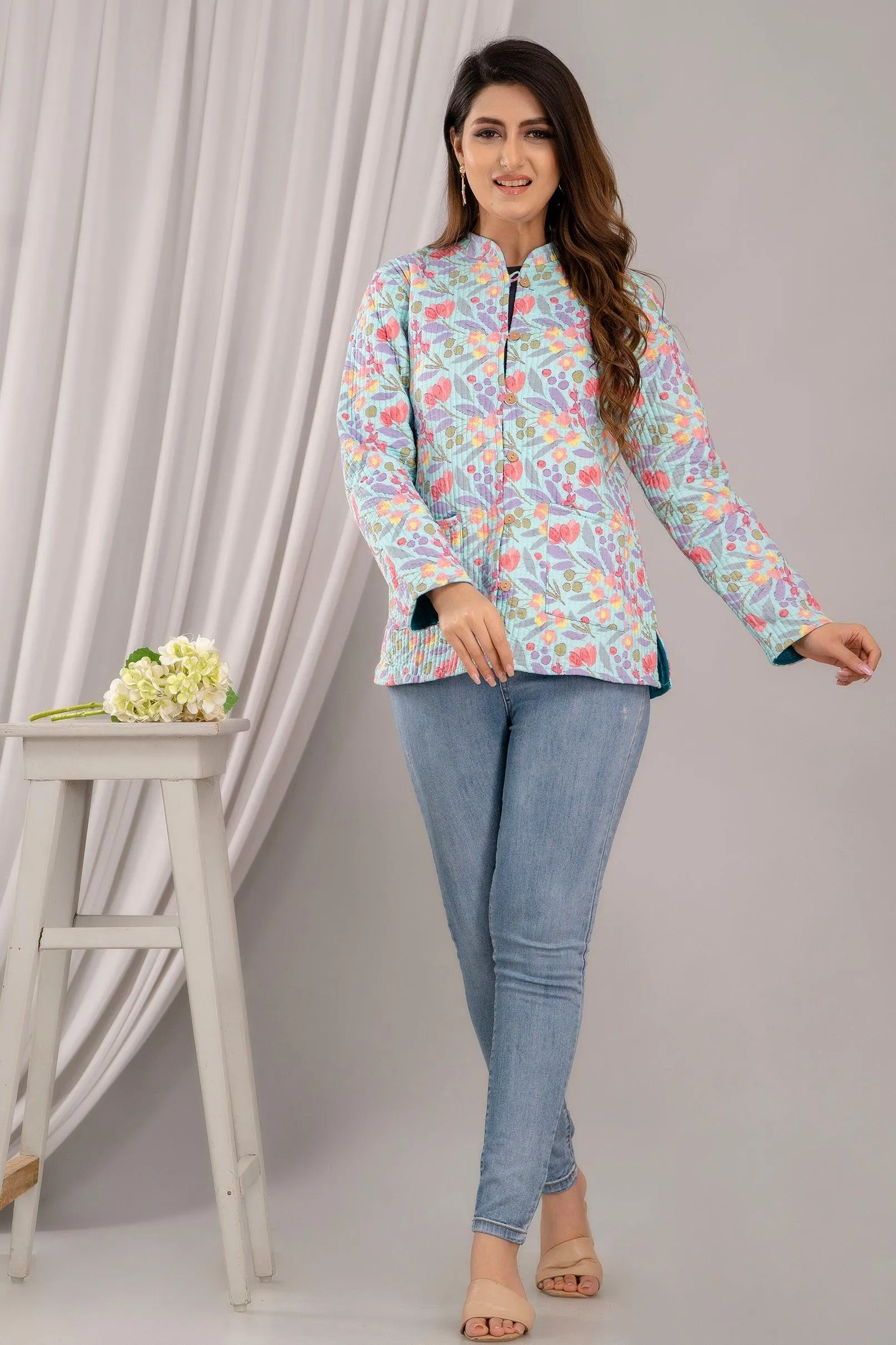 Women Printed Lightweight Cotton Quilted Multicolor Jacket - SHKL1021