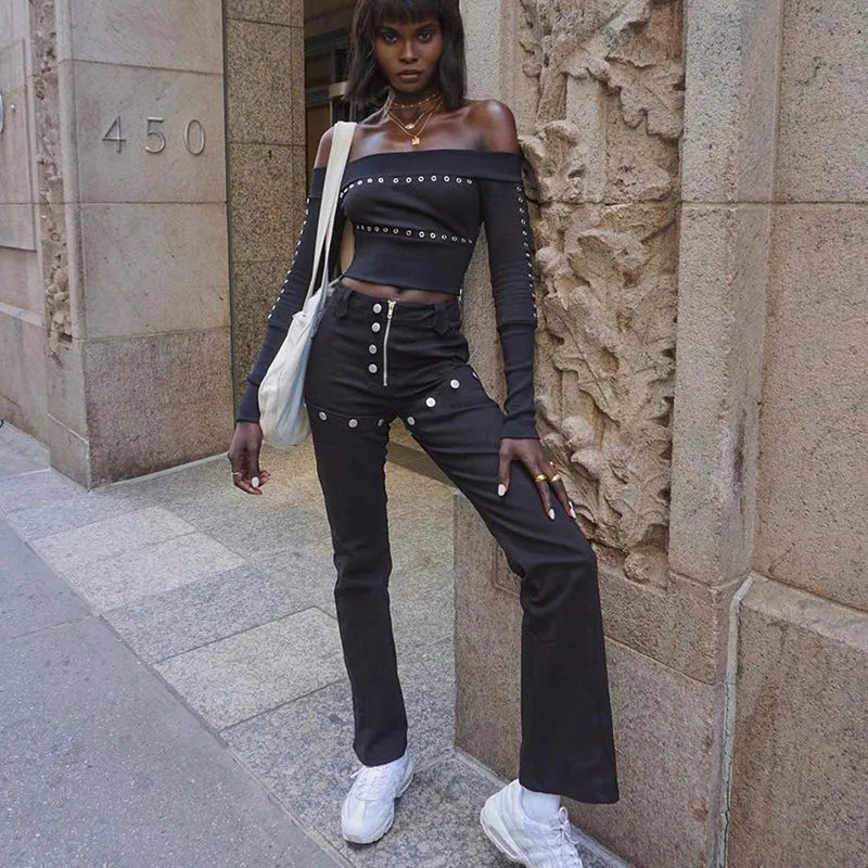 Women's Autumn Casual High Waist Solid Flare Pants