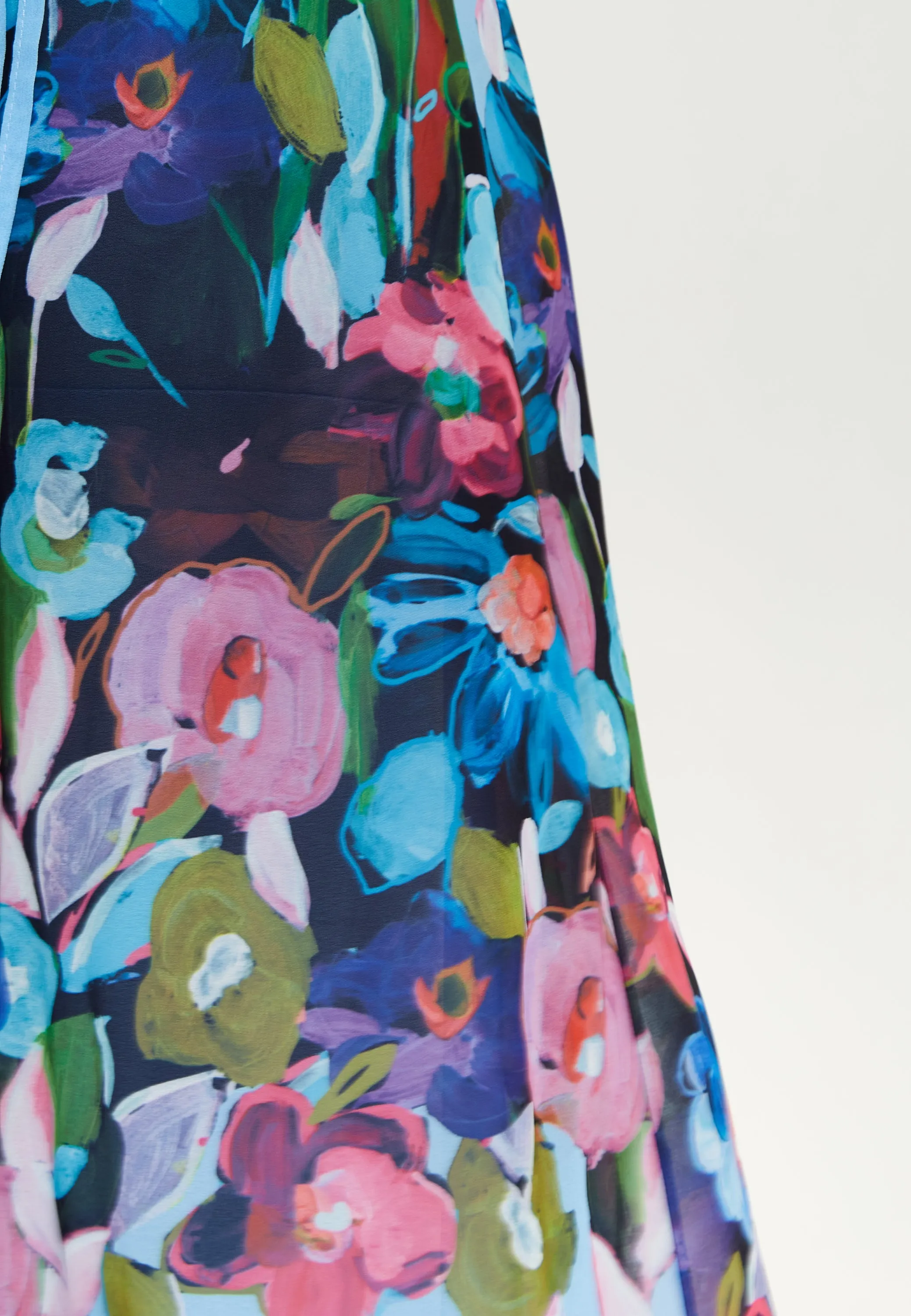Women's Maxi Dress with Frill Details in Blue, Cold Shoulder and Sleeveless Design, Floral Print - Liquorish