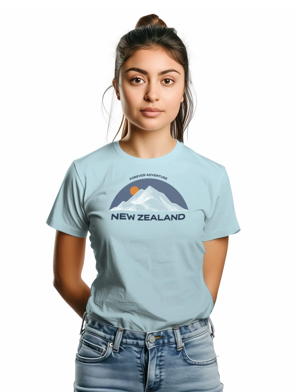 Womens New Zealand T Shirt - Embroidered Mountain