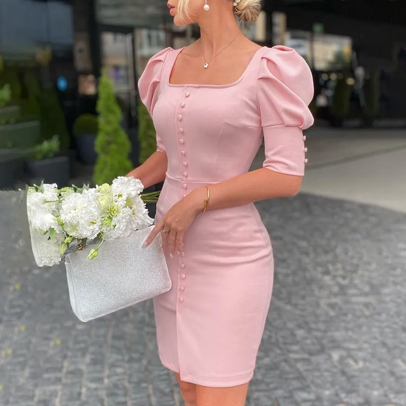 xakxx Autumn outfits Women Fashion Party Club Dress Robes Formal Women Sexy Slim Fit Square Neck  Bodycon Mini Dress