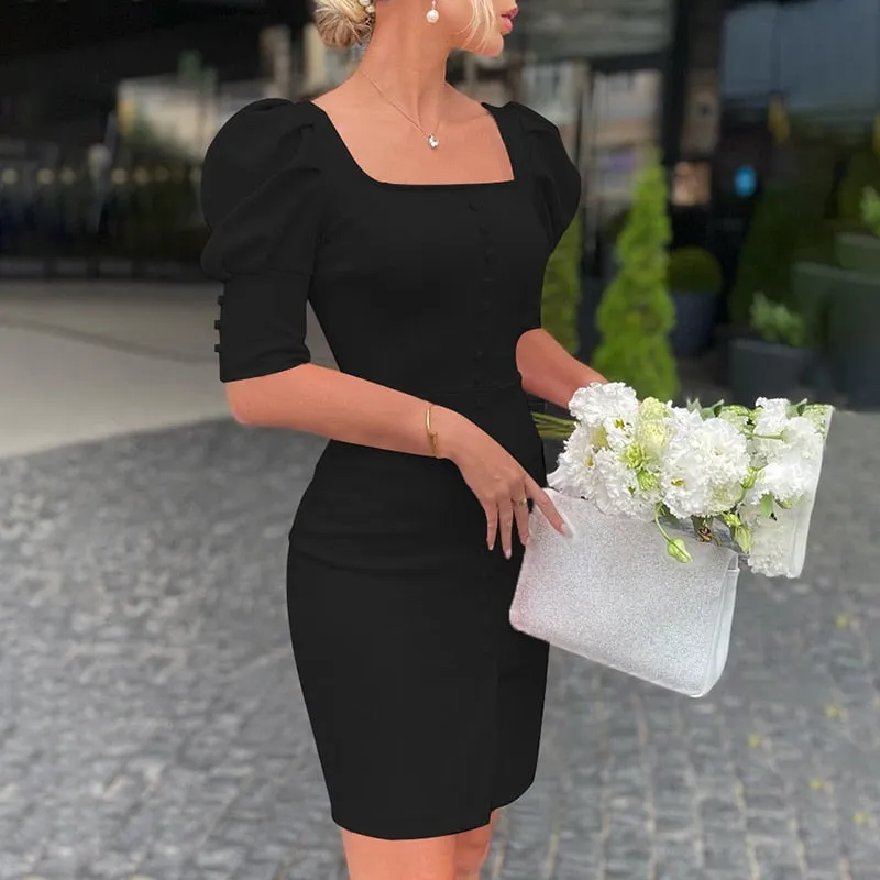 xakxx Autumn outfits Women Fashion Party Club Dress Robes Formal Women Sexy Slim Fit Square Neck  Bodycon Mini Dress