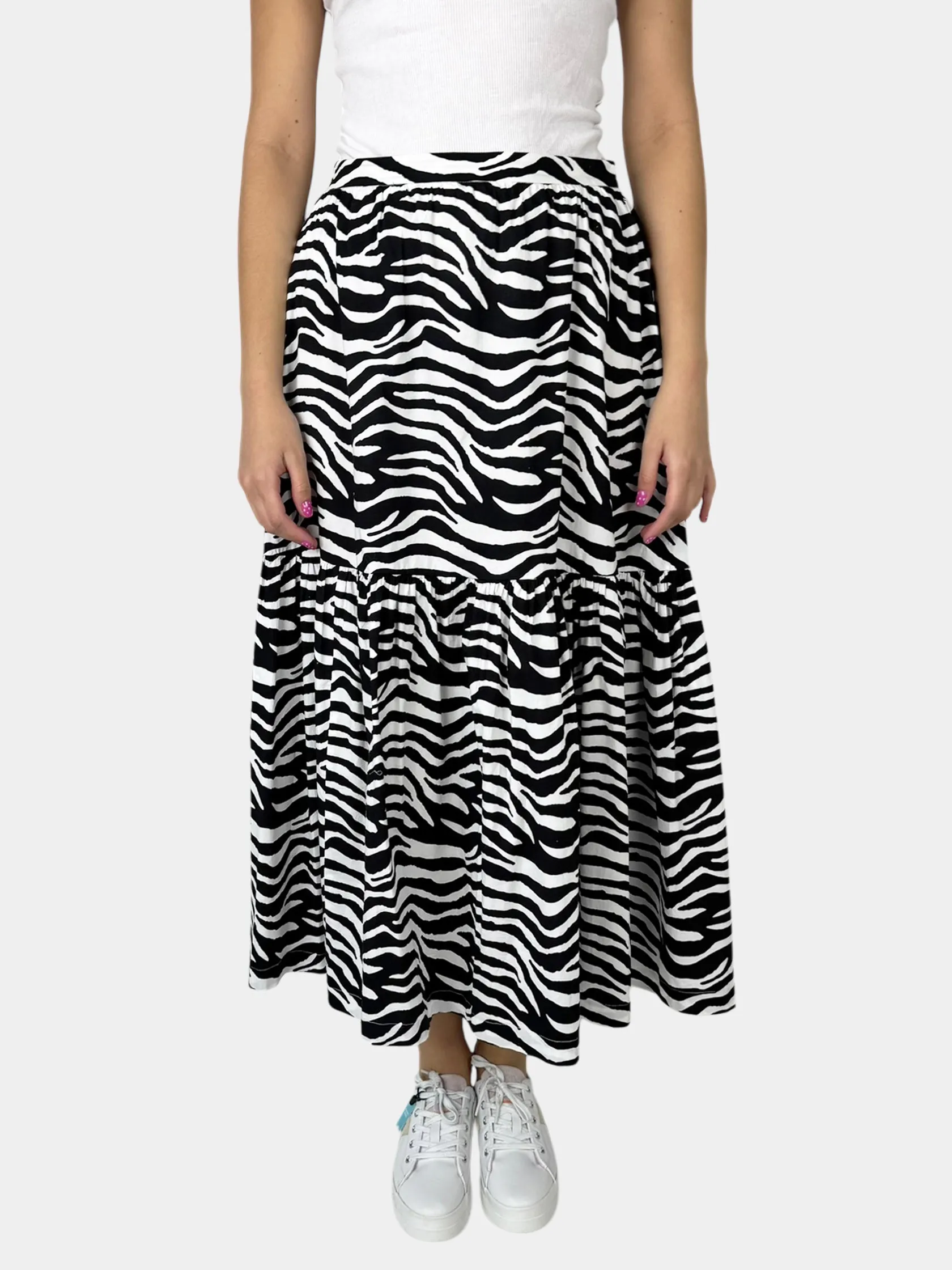 Zebra Print Tiered Maxi Skirt - Size 10