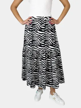 Zebra Print Tiered Maxi Skirt - Size 10