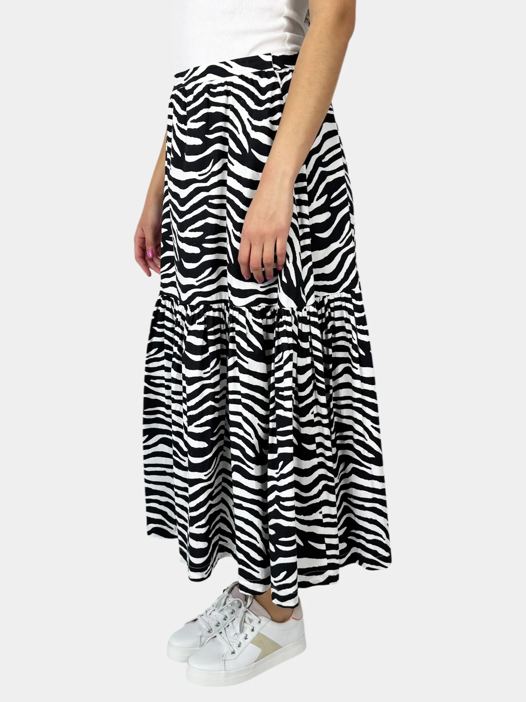 Zebra Print Tiered Maxi Skirt - Size 10