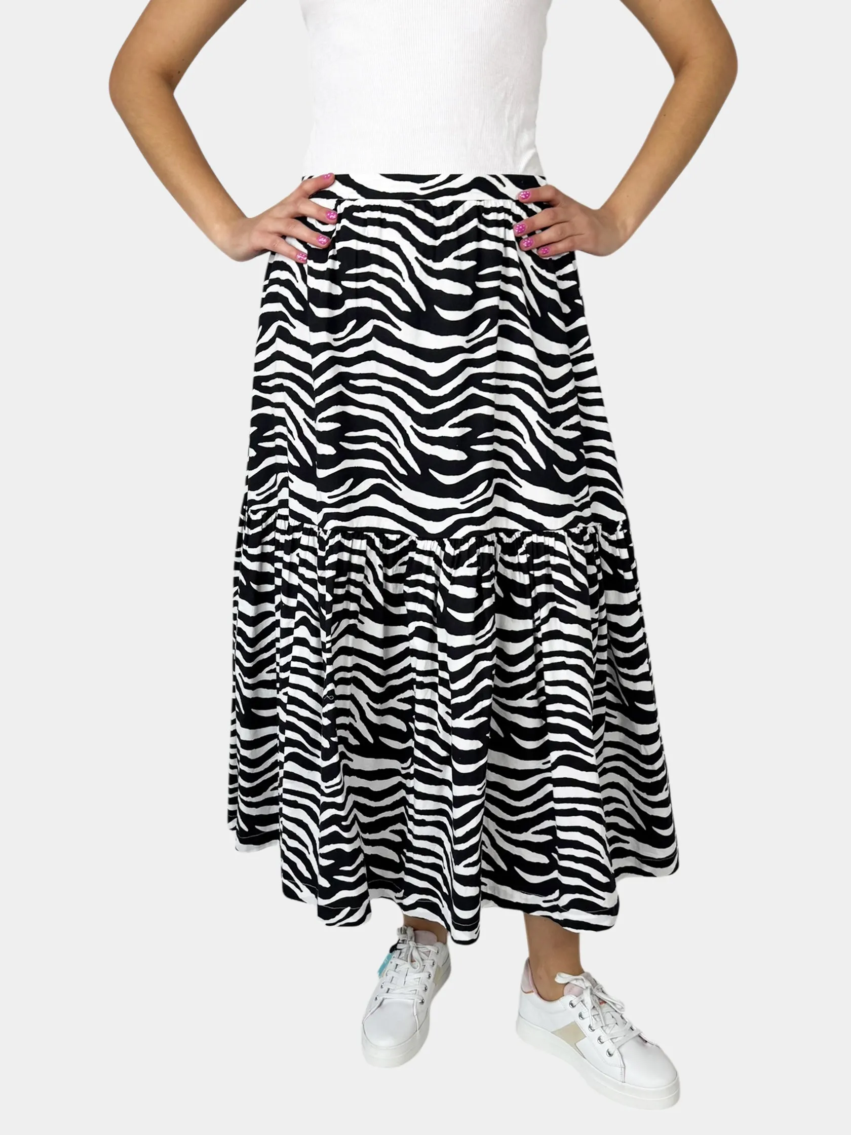 Zebra Print Tiered Maxi Skirt - Size 10
