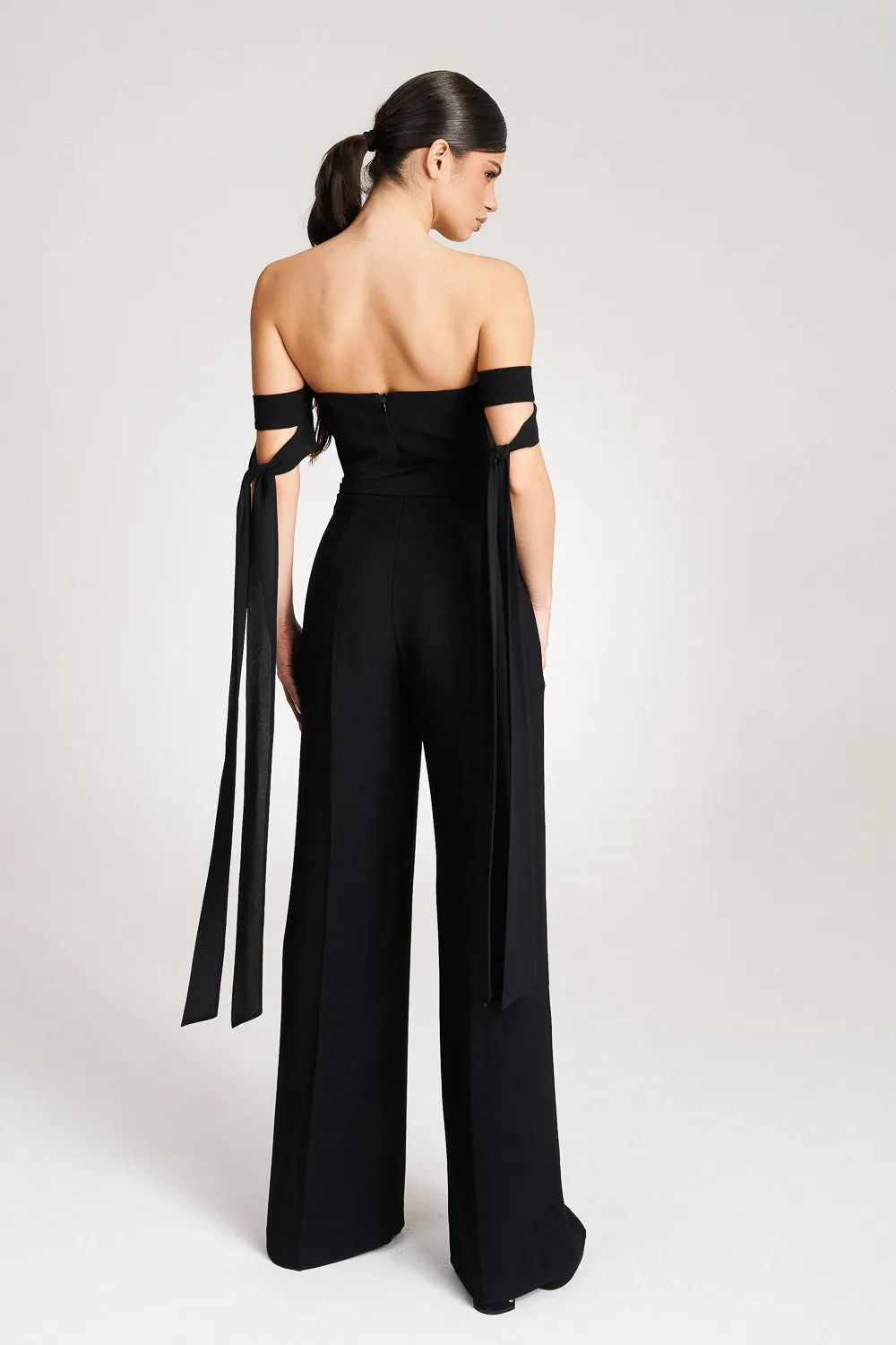 'Zelia' Strapless Crepe Black Jumpsuit