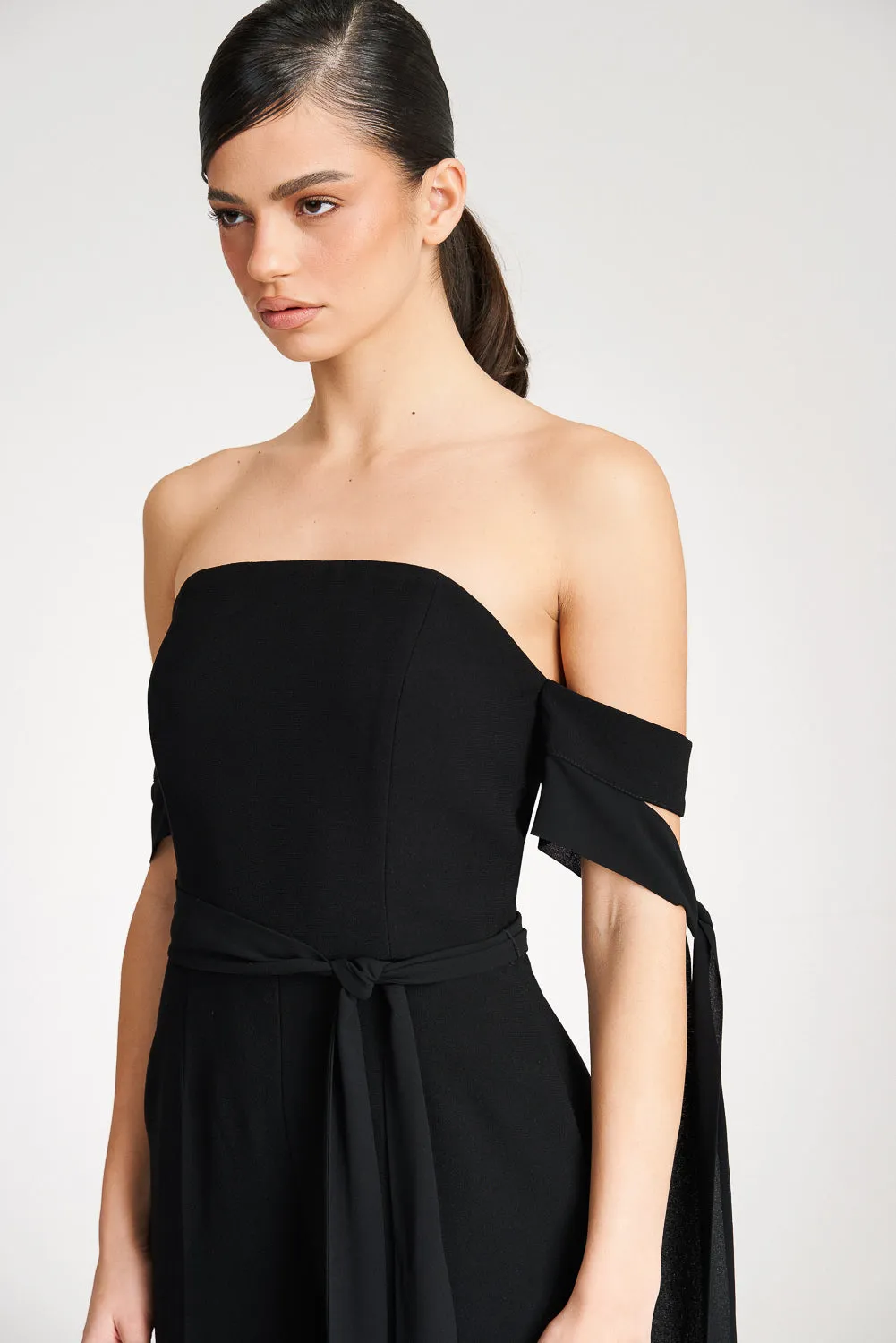 'Zelia' Strapless Crepe Black Jumpsuit