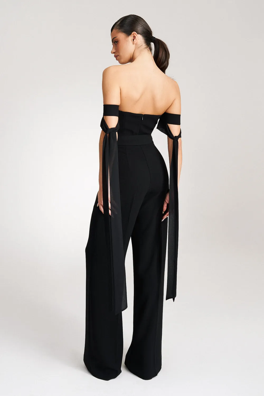 'Zelia' Strapless Crepe Black Jumpsuit