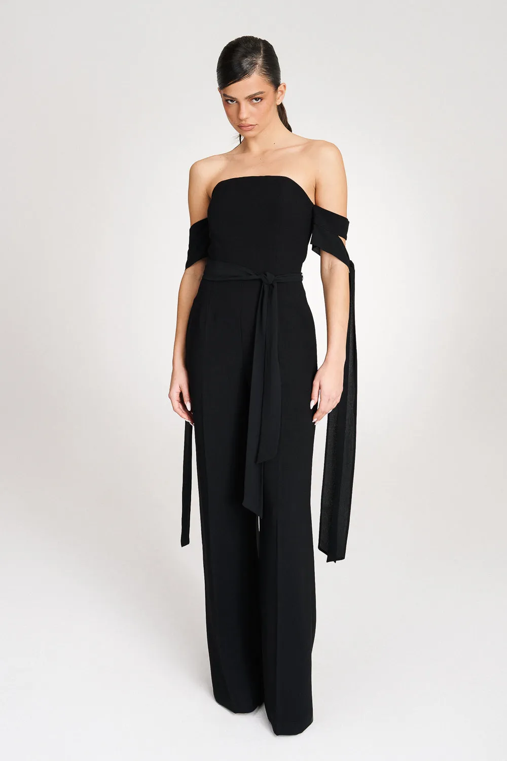 'Zelia' Strapless Crepe Black Jumpsuit