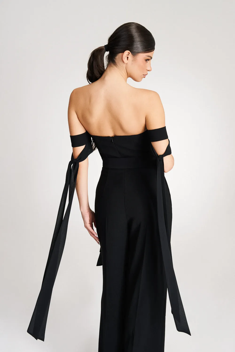 'Zelia' Strapless Crepe Black Jumpsuit