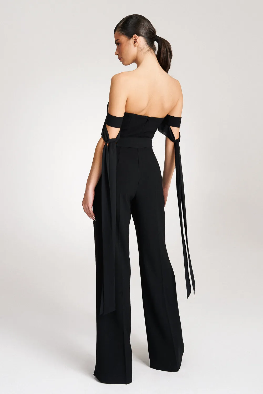 'Zelia' Strapless Crepe Black Jumpsuit