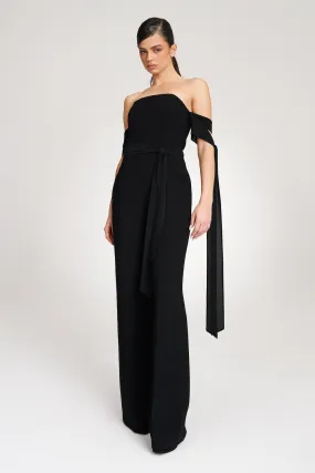 'Zelia' Strapless Crepe Black Jumpsuit