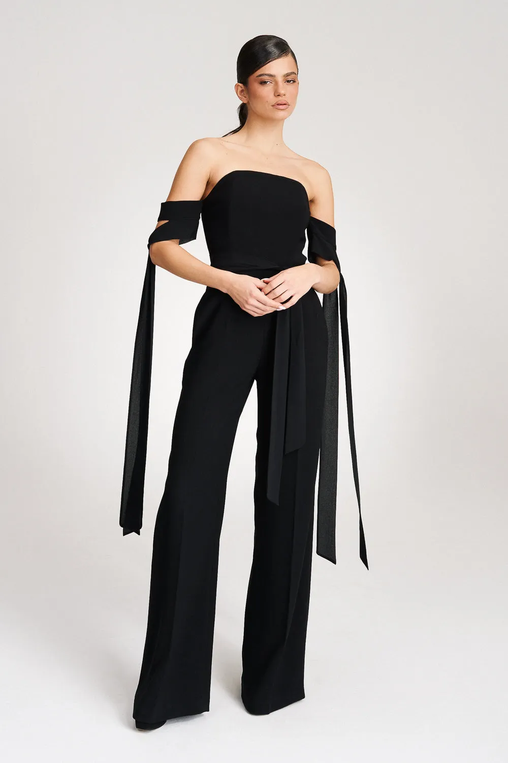'Zelia' Strapless Crepe Black Jumpsuit