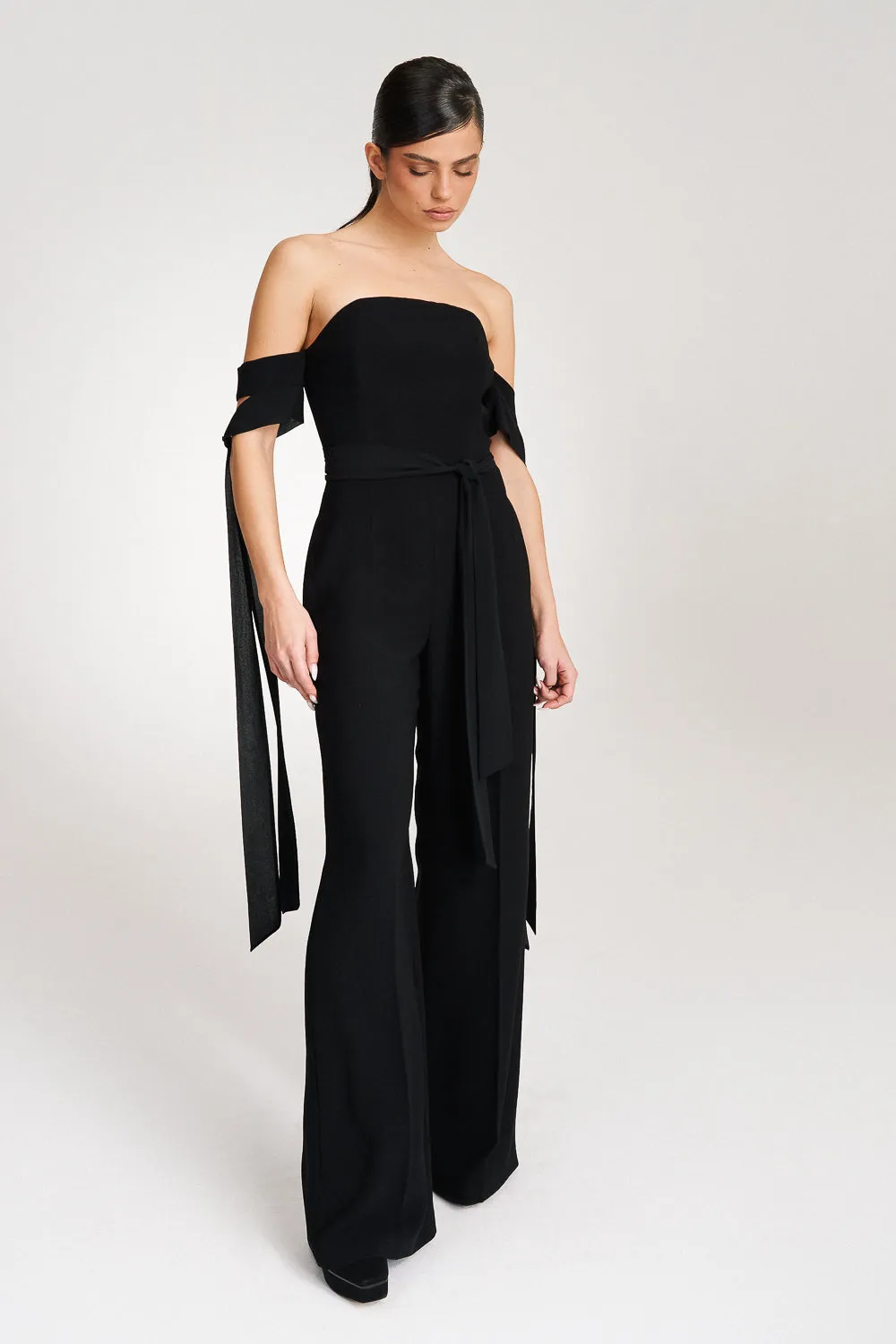 'Zelia' Strapless Crepe Black Jumpsuit